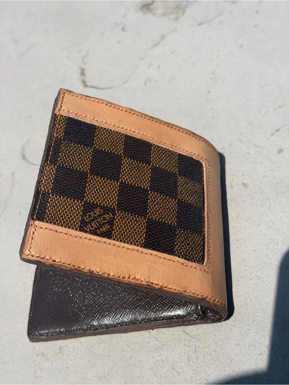 Louis Vuitton Brown Checker and Tan Leather Bifold Wallet